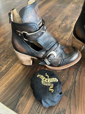 Freebird by Steven Distressed Brown Leather Cutout Heeled Booties